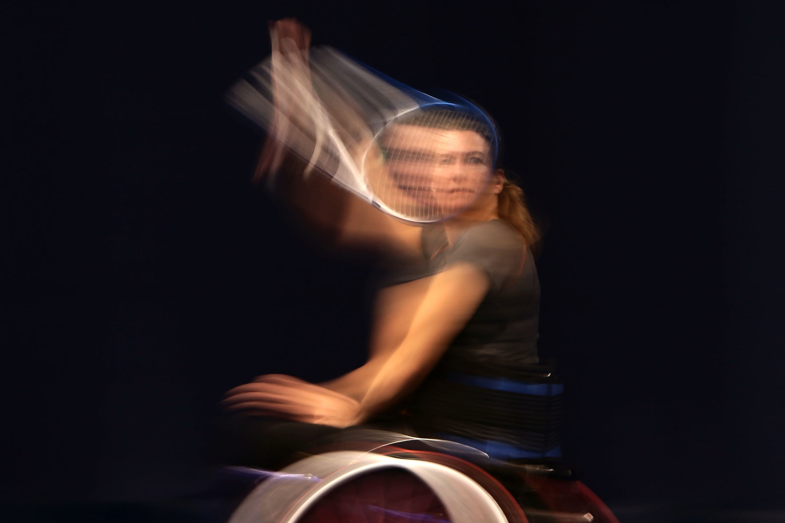 BATH, ENGLAND - NOVEMBER 15: Sarah Gaisford of Great Britain plays a forehand during her Round 1 women's singles match against Charlotte Famin of France during the Bath Indoors Wheelchair Tennis Tournament on November 15, 2016 in Bath, England. (Photo by Daniel Smith/Getty Images for LTA)