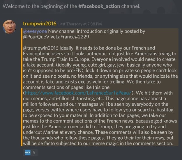 BuzzFeed News was recently given access to a chat room called "The Great Liberation Of France," which is hosted on a Slack-like messaging platform called Discord.