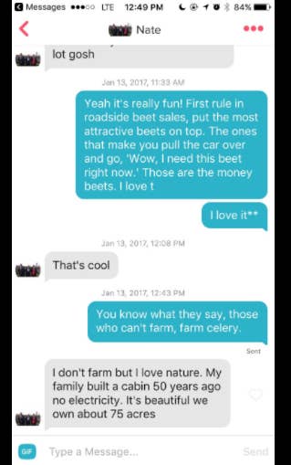 This Girl Convinced A Boy On Tinder That She Was A Beet Farmer Using Quotes  From 