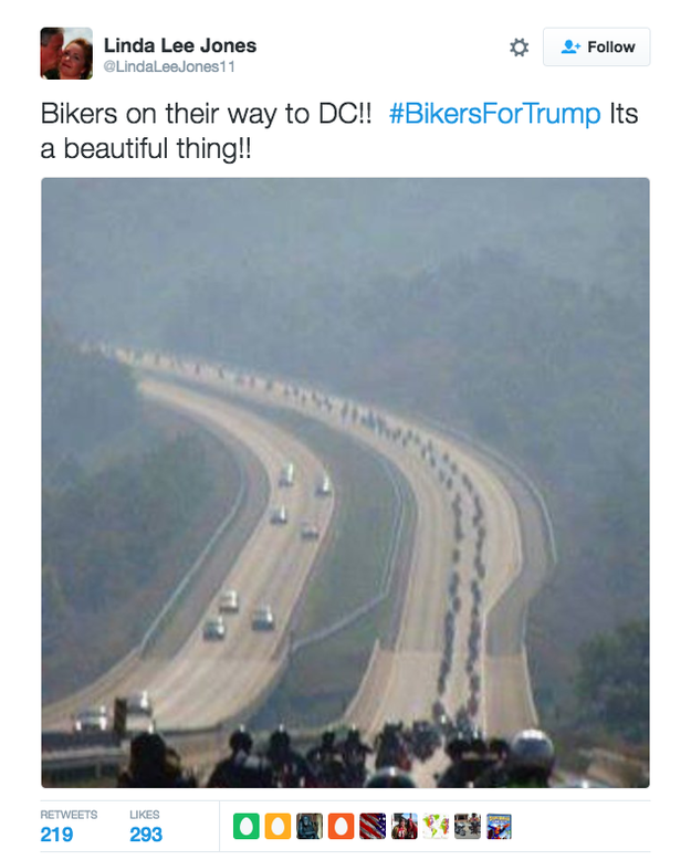 However, several pro-Trump accounts on social media are using pictures and videos that falsely claim to show large groups of bikers on their way to the inauguration in Washington.
