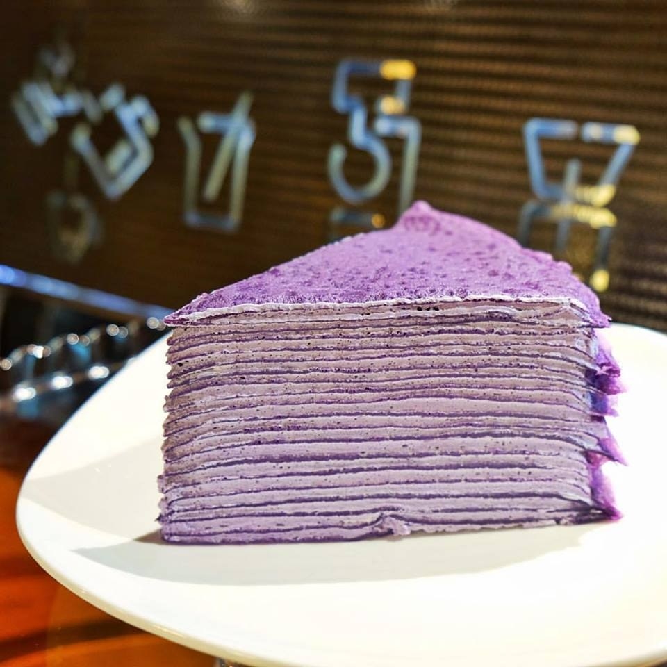 The Ube Mille Crepe Cake is served at Craft Coffee Revolution Greenhills in the Philippines. Sorry folks that live thousands of miles away.