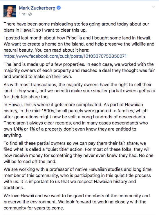 Mark Zuckerberg Sues To Force Hawaii Families To Sell Land Passed Down For Generations