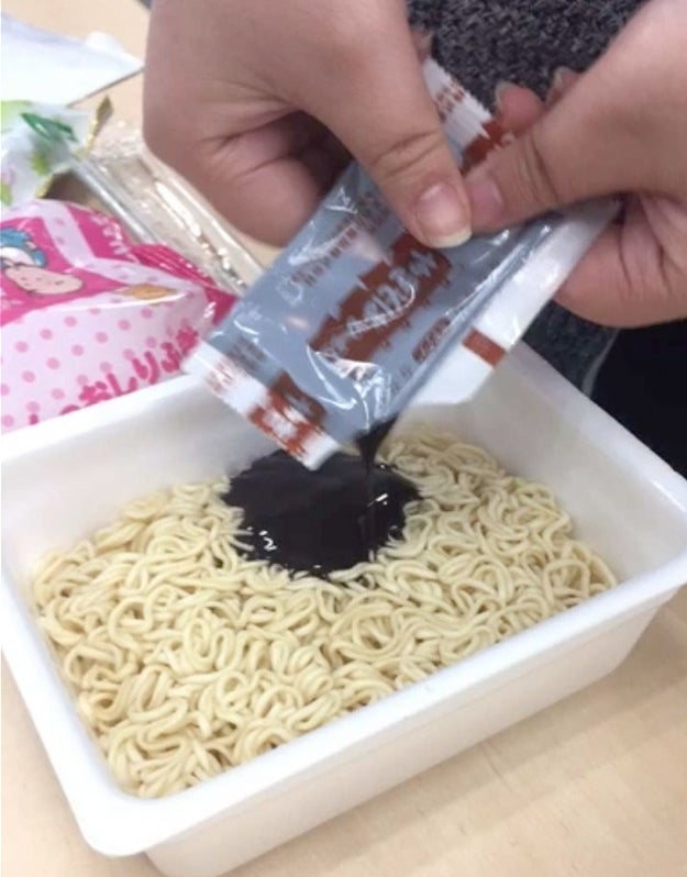 The more casual ramen brand, the one you're supposed to give your friends, had this super-salty black slime thing that didn't taste like chocolate, but also didn't not taste like chocolate, I guess.