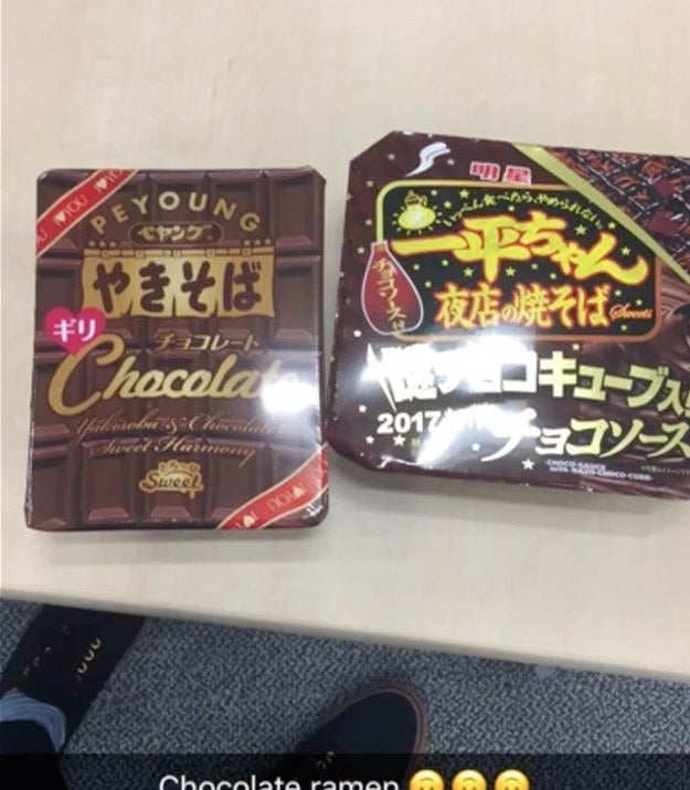 In Japan, it’s common for women to give men chocolate on Valentine’s Day. And because of that, there are brands of ramen you can get with chocolate.