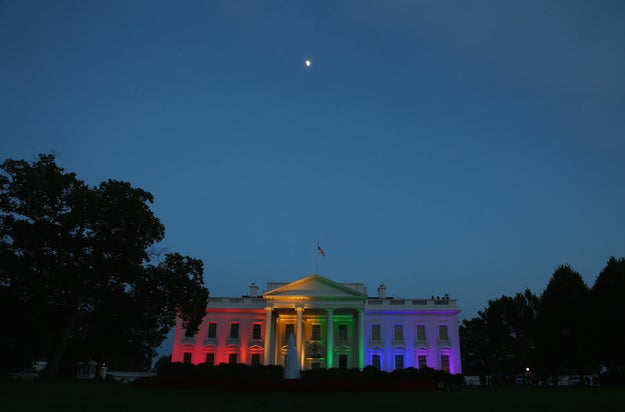 Here's another angle of the White House, all lit up in rainbow colors, on June 26th of 2015.