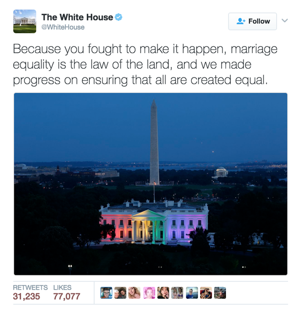 The confusion began on Thursday night, when the White House Twitter account began sharing memories from Obama's term — including the night his iconic home was lit up to celebrate the historical marriage equality ruling.