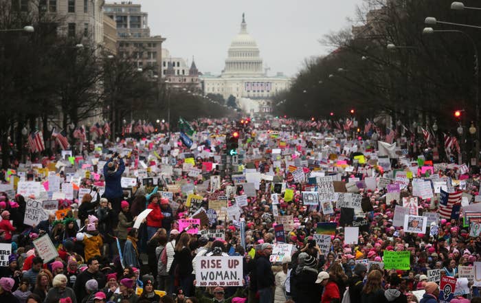 自由で楽しい500万人の女性デモ行進 警察官もハイタッチ アヒルやホッキョクグマも参加