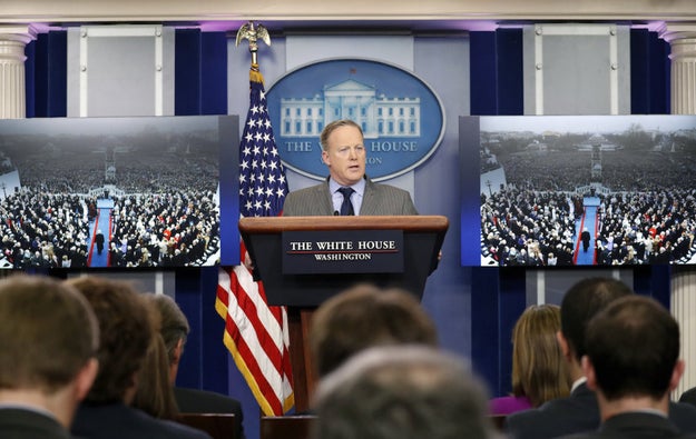Sean Spicer, the new White House press secretary, gave his first media briefing on Saturday, kicking off his tenure with an easily verifiable falsehood.