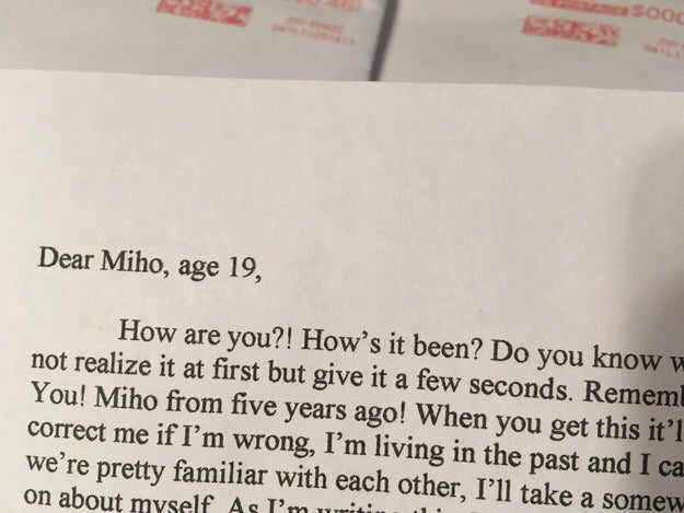 In the envelopes were two letters, written by her daughter, to her future self.