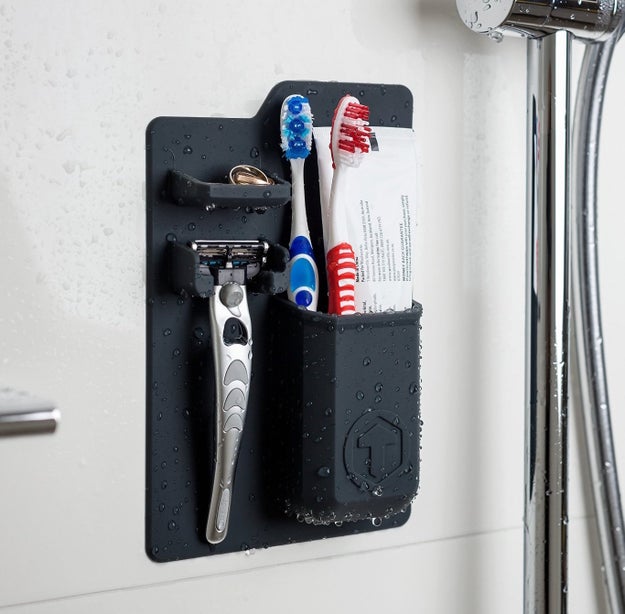 Save time by shaving and brushing your teeth in the shower with a wall organizer.
