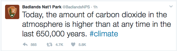 Badlands National Park on Tuesday posted several facts about climate change on its official Twitter account, then deleted them.