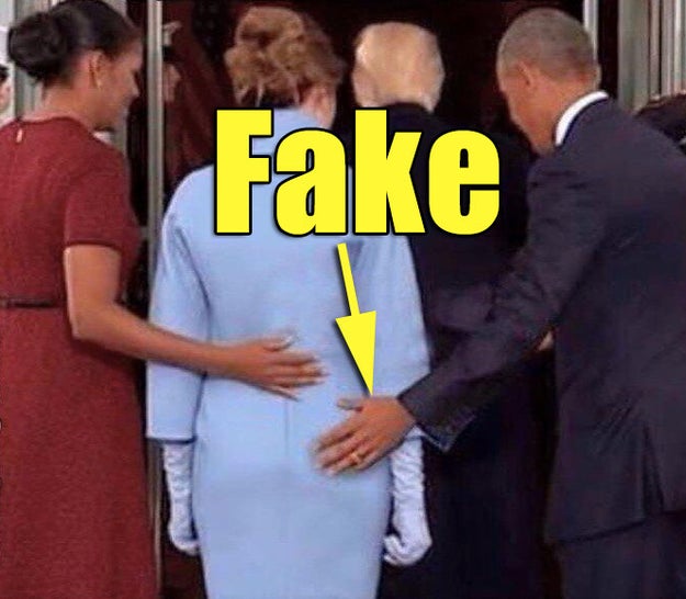 Well, now there's a very badly Photoshopped image making the rounds that has some people believing Obama put his hand ... somewhere other than on Melania Trump's back.