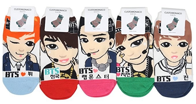 If you always dreamed of being together with your BTS oppa's, Then these socks are your dream-come-true. To sweeten the deal, they will keep your feet warm!Made of cotton / polyester / polyurethane, they are sold as a five-pair pack, featuring V, Jungkook, R.Monster, Jimin, Jin. Available at Amazon @ $13.90.