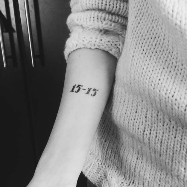 The birth and death years (1915–2015) of my great-grandmother on my arm.—venlaaperi