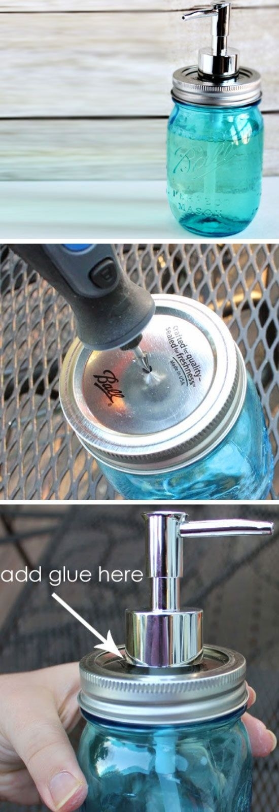 Avec un peu de dextérité, fabriquez-vous un distributeur de savon avec une Mason Jar.