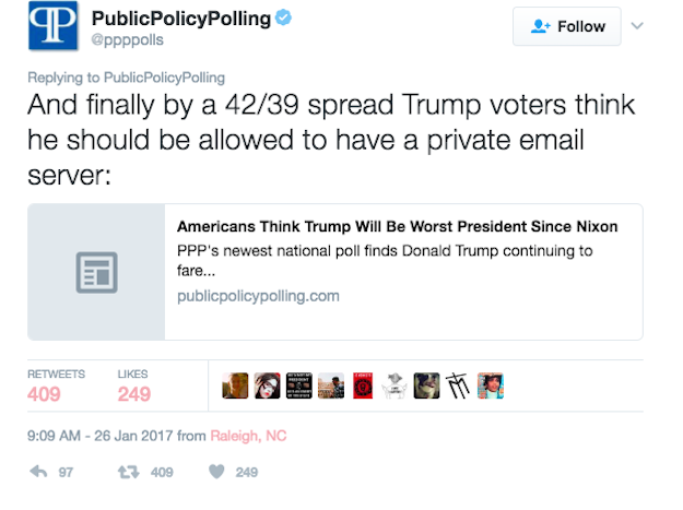 A majority of Donald Trump voters think that their president should be allowed to have a private email server. Yes, we're serious.