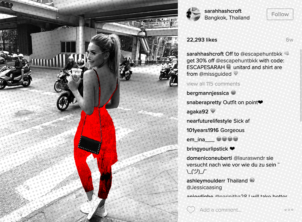 Sarah Ashcroft of That Pommie Girl, who sometimes promotes fashion brands.
