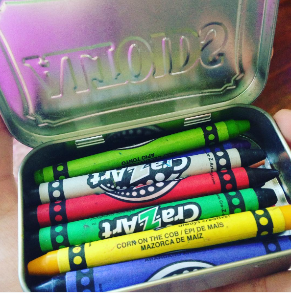 An Altoid container is the perfect way to store crayons in your purse.