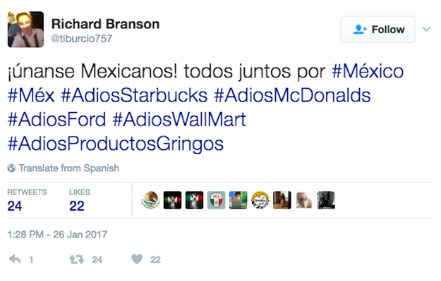 It's unclear how the movement to boycott has affected US businesses in Mexico.
