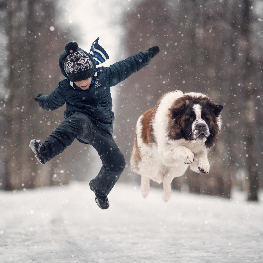 Little kids and hot sale their big dogs