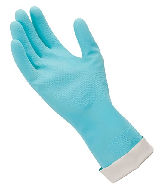 Use dishwashing gloves to remove pet hair from rugs and upholstered furniture.
