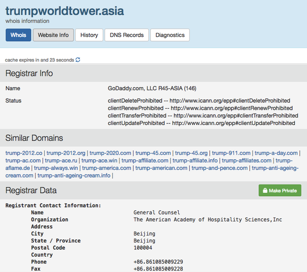 The connection between the AAHS and Trump Organization apparently extends to Asia, where several domains with keywords for Trump properties and families members are registered.