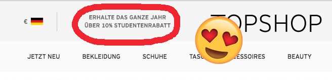 Viele Shops geben das ganze Jahr hindurch Studentenrabatt, wie zum Beispiel Topshop oder Asos, die 10% geben. Auf Unidays findest du zahlreiche weitere Deals, die exklusiv nur für Studenten gelten.