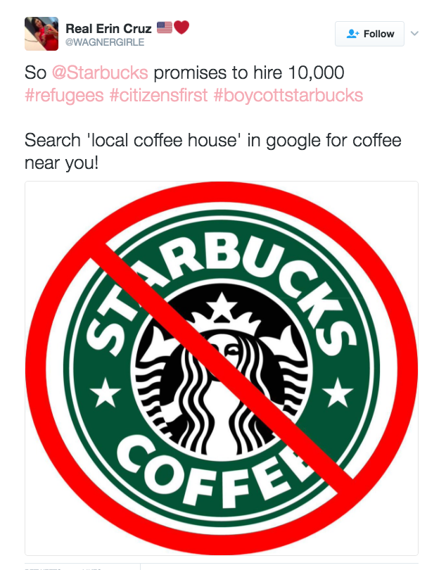 Trump Supporters Are Boycotting Starbucks Over Its Plan To Hire Refugees