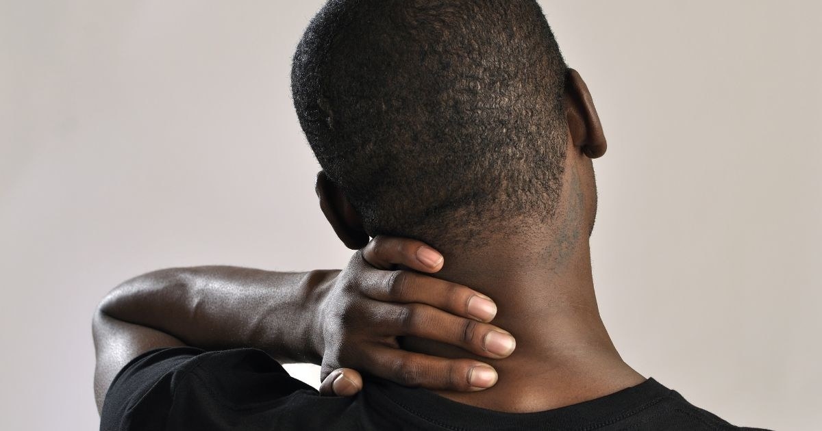 First turn your head from one side to the other in a slow fashion. Then look over one of your shoulders and hold for three seconds. Repeat this process 5-10 times, alternating between shoulders. Do not move your head back and forth quickly as it can actually cause injury and not offer you any tension relief. If done correctly this exercise can relieve some of the tension you feel in your head and neck from sitting too long.