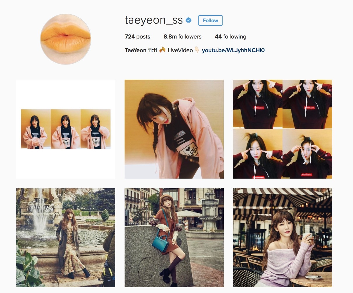 8.8m 3rd place! A little different from other pages, Taeyeon also posts her photo shoots.