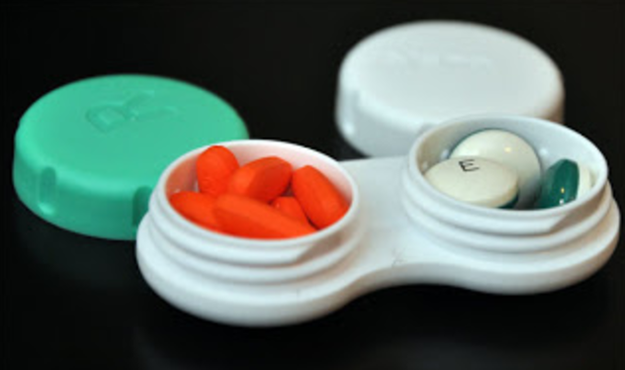 Use a contact case to store pills when you go somewhere.