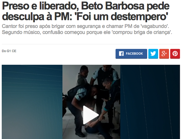Quem também visitou a prisão foi o cantor Beto Barbosa, por causa de uma confusão.