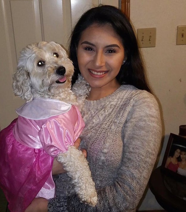 This is 19-year-old Jacqueline Arguello and her dog, Mocca, from Pharr, Texas. Mocca recently met the love of her life* and together they had babies.