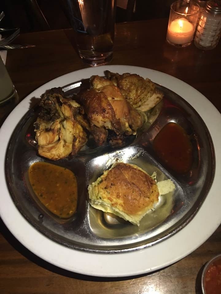 Served on a silver tray with two different sauces, the Samba Chicken is marinated for 24 hours in dry charcoal rub. This juicy, Brazilian style chicken is accompanied by honey glaze and A.G. Spicy Mojo sauce, and comes with a side of veggie or starch that ranges from asparagus and mashed potatoes to mushrooms and tamales.