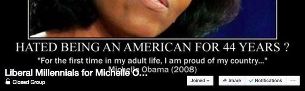 The cover photo of the page was also changed to an image of Michelle Obama featuring a controversial quote from 2008 about feeling proud of her country.