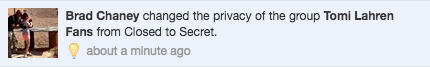 A few minutes later, another administrator changed the status of the group from “Closed” to “Secret.”