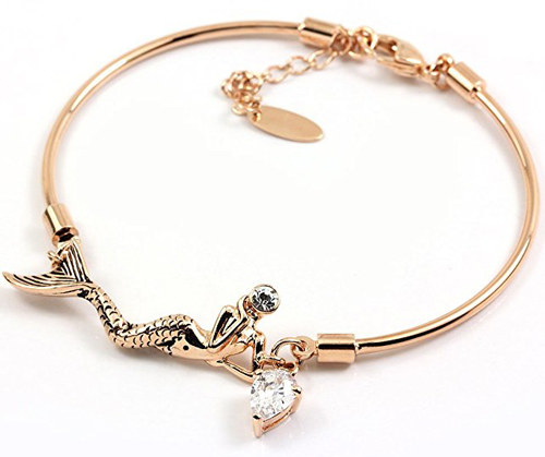 A darling mermaid charm bangle with stone accents.