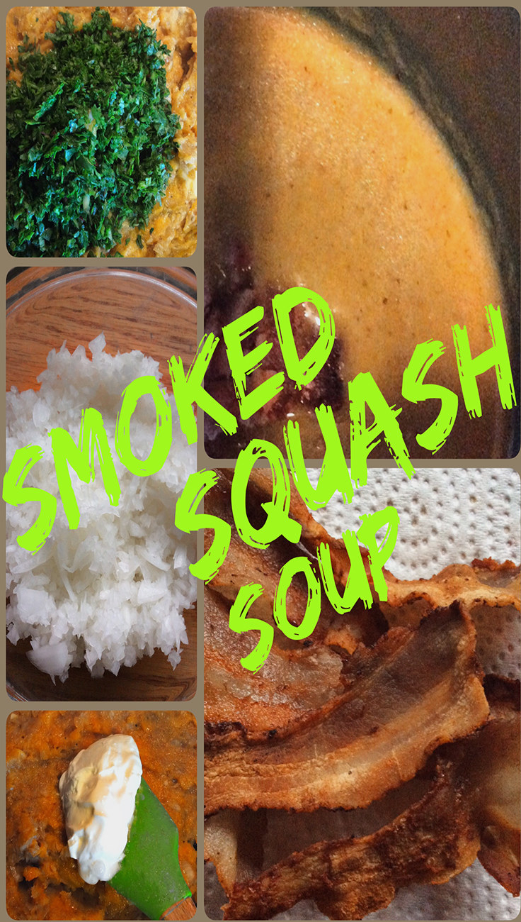 Step into the world of tasty soup making and enjoyment with this easy “Winter Warm Up” recipe starring Smoked Butternut Squash and Baby Kale! If you joined our series on stove top smoking of butternut squash, then it’s time to take your wonderful smoke-infused butternut squash to the next level and make a fabulous soup just in time for the holidays and cold season. Smoked Butternut Squash with Baby Kale Soup. This recipe will serve 4-6. Gather the following ingredients: INGREDIENTS: * 1 medium smoked butternut squash that was smoked in ½” slices * 1 cup of baby kale with stems and membranes removed, washed and dried * ¼ cup sour cream or crème fraiche (I prefer the crème fraiche for extra smooth texture in soups) * 6 strips of bacon * 1 cup broth (you can use chicken or vegetable but water is fine too) * 1 medium white onion, diced Keep in mind, you can keep this vegan but omitting the bacon and cream. For equipment, you will need a food processor or blender, cutting board, chef’s knife, frying pan for the bacon, and soup pot. COOKING PROCESS: To start, place a frying pan over medium high heat and allow to heat completely as this will ensure crisp bacon. Add the 6 strips of bacon and cook until well done, about 6-8 minutes. You will want to flip the bacon after the first 3-4 minutes. Take the cooked bacon from the pan and place on a plate lined with paper towels to remove the excess drippings. Reduce the heat under the frying pan to medium keeping the fat renderings from the bacon. To the bacon drippings, add the diced white onion. Cook until slightly golden. PROCESSING INGREDIENTS: While the onion is cooking, place the previously smoked butternut squash slices into a food processor or blender and puree until smooth. Don’t worry if you don’t get all the lumps out as this will be processed a second time. Add this mixture to the cooked onion and combine. After 3 minutes, reduce the heat to low and add the ¼ cup of sour cream or crème fraiche, mixing in well to ensure creaminess throughout. While the onion, squash, cream mixture is simmering on low heat, add 1 cup of baby kale leaves to the food processor and pulse until reduced to fine particles. Add the chopped kale to the squash mixture and combine well. Then remove the mixture from the heat and allow to cool slightly. While the mixture is cooling, chop four slices of the crisped bacon into small pieces. Add to the squash mixture and combine well. A VELVET SMOOTH FINISH: Add the slightly cooled smoked squash mixture to a blender or food processor, and start the machine on a low setting. As the mixture is pureed, slowly add 1 cup of broth to thin out the puree. You may use water if you prefer. You may add additional broth until the consistency is at your preferred level but 1 cup should be about the mark. I like this particular soup to coat a spoon which means it will coat my insides! Take your reduced smoked squash mixture and pour into a soup pot and place on a low setting for about 20 minutes to allow the flavors to marry. THE FINISH: Now, ladle this silky, smooth soup into serving bowls and place a small amount of the chopped bacon from the remaining two slices to each serving bowl. As you put this luscious soup into your mouth, your palate will pick up the subtle sweetness of the cinnamon and light smokiness from the stove top smoking process, while the silkiness of the cream provides a balance to the heartiness of the bacon. This is a great way to use seasonal squash and keep those of us in the cold portion of the world warm this winter. Bon Appetito! Don’t fret if the Groundhog signals more winter ahead of us- The velvety, rich smoothness of Smoked Butternut Squash with Baby Kale Soup will promise to warm up whatever winter days remain!