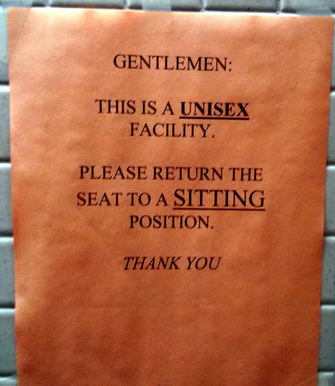 I found this to be a huge problem when my boyfriend came to my family home and left the toilet seat up; it seemed I hadn't noticed it too much before, but now it was on. It immediately flagged up to me as, with four women and one man in my home, it wasn't something that I had to deal with. I was brought up with the notion that men always put the seat down after use due to common courtesy, however, when I said this to my current boyfriend, all hell broke loose: "Equality! Why should I have to touch it and you don't! It only takes a second to put down!" All these logical arguments which infuriated me to no end because it seemed there was going to be no resolution with just a plea. Eventually I demanded that it would ALWAYS be put down when visiting my family home, he shall do as he pleases with it in his home (where he lives with 3 guys) and I may or may not have rigged the seat in my uni house to always come back down.