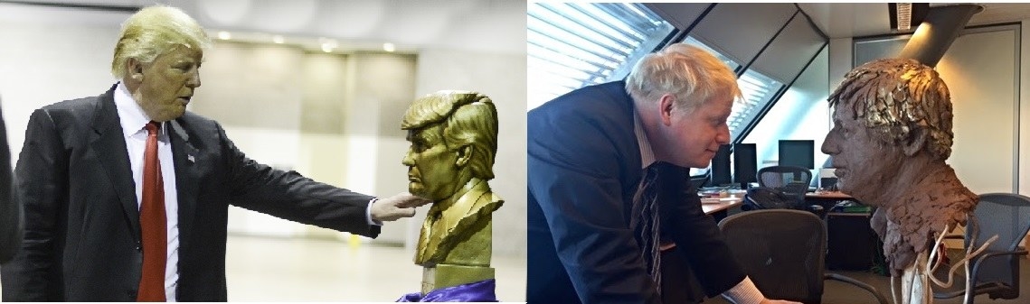 They both get confused by busts of their own faces