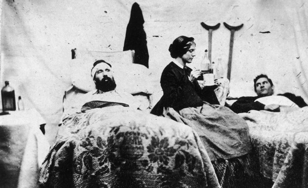 Here's a nurse tending to patients in the middle of a damn Civil War battlefield.
