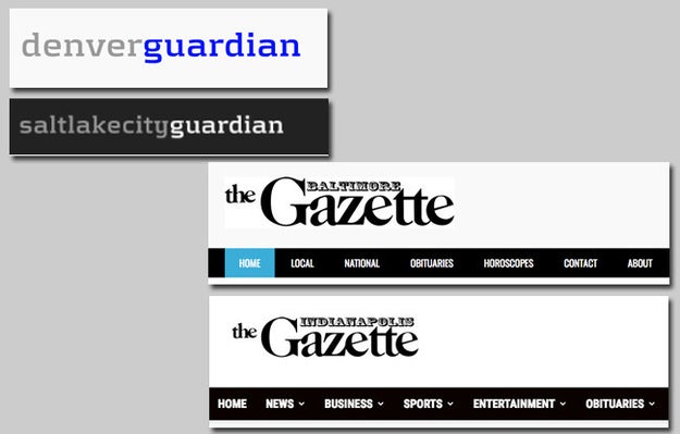 Two of the film's sites (Indy Gazette and Salt Lake City Guardian) use the same logo design and a similar template as two of Coler's previous sites (Baltimore Gazette and Denver Guardian).