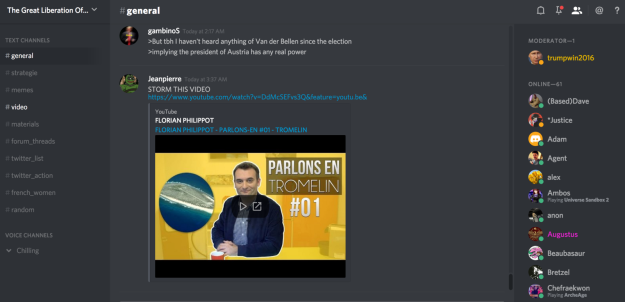 Last month BuzzFeed News was briefly given access a chatroom called "The Great Liberation of France," which is hosted on a Slack-like messaging platform called Discord.