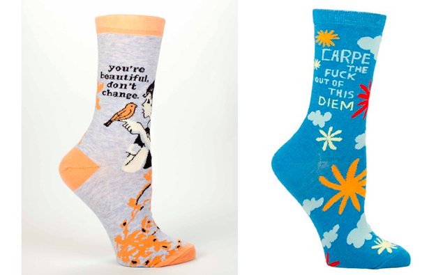 Socks that keep their toes warm, with words that keep their head up.