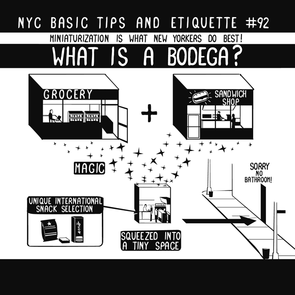 As the GIF above explains, a bodega is a cross between a deli and a supermarket in one tiny shop — and there's usually a cat in there too (don't hate on the cats). They're everywhere in the city, and they're usually open 24/7. Most New Yorkers remain loyal to one bodega and claim the sandwiches are Michelin star–worthy, but basically any bodega can suit your needs (whether those needs are paper towels, tortilla chips, beer, etc.).So the fact that our treasured bodegas deliver on Seamless is so convenient it's scary, especially if you're on the app while intoxicated (think: seven packs of Haribo gummy bears and beef jerky at 4 a.m.).