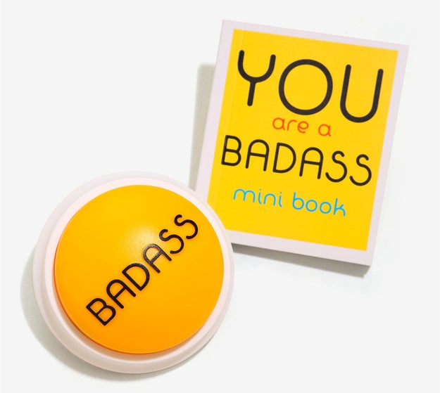 A mini-book and talking button for daily affirmations of badassery.