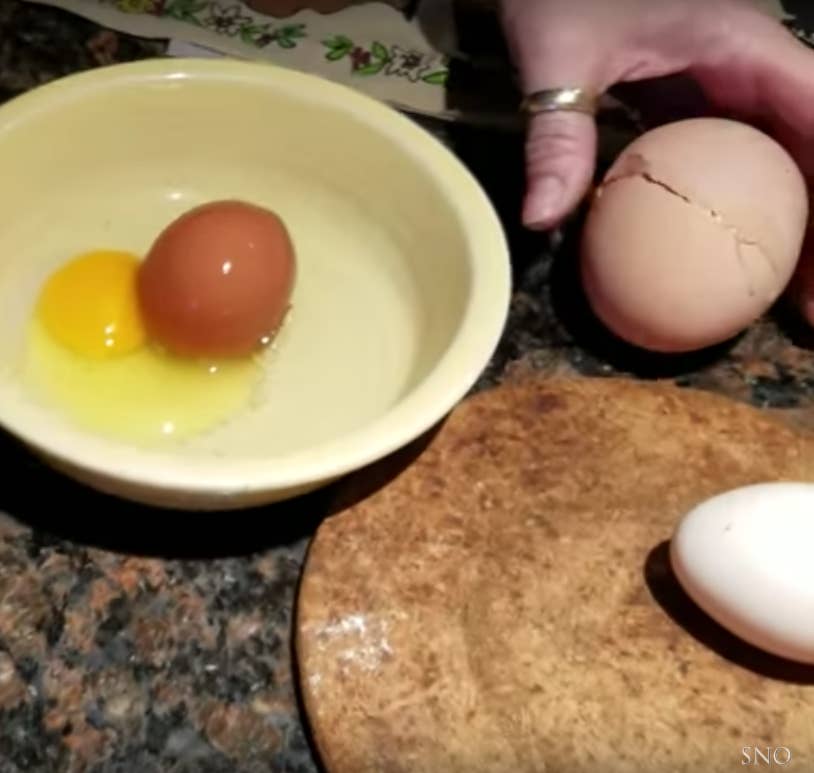鶏の大きなタマゴ 割ったら出てきたものは 驚きの動画