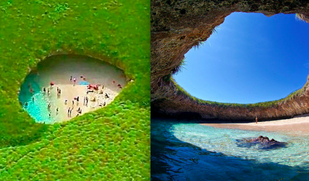 This godly white sand paradise is actually made from a gaping hole in the island's surface.