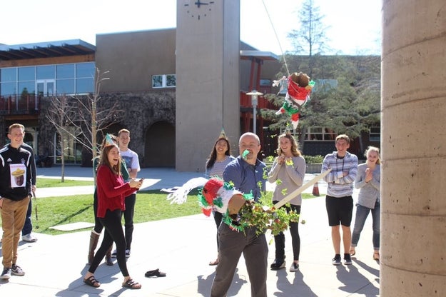 Also, Endermann did end up attending the party with his class and it was "a lot of fun," according to Mendoza. Here he is crushing his kale-filled piñata.