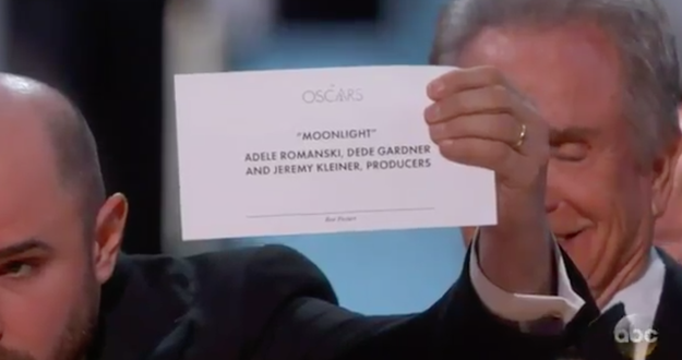 "This is not a joke, Moonlight has won Best Picture," Horowitz said, holding up the card proving Moonlight was the winner.